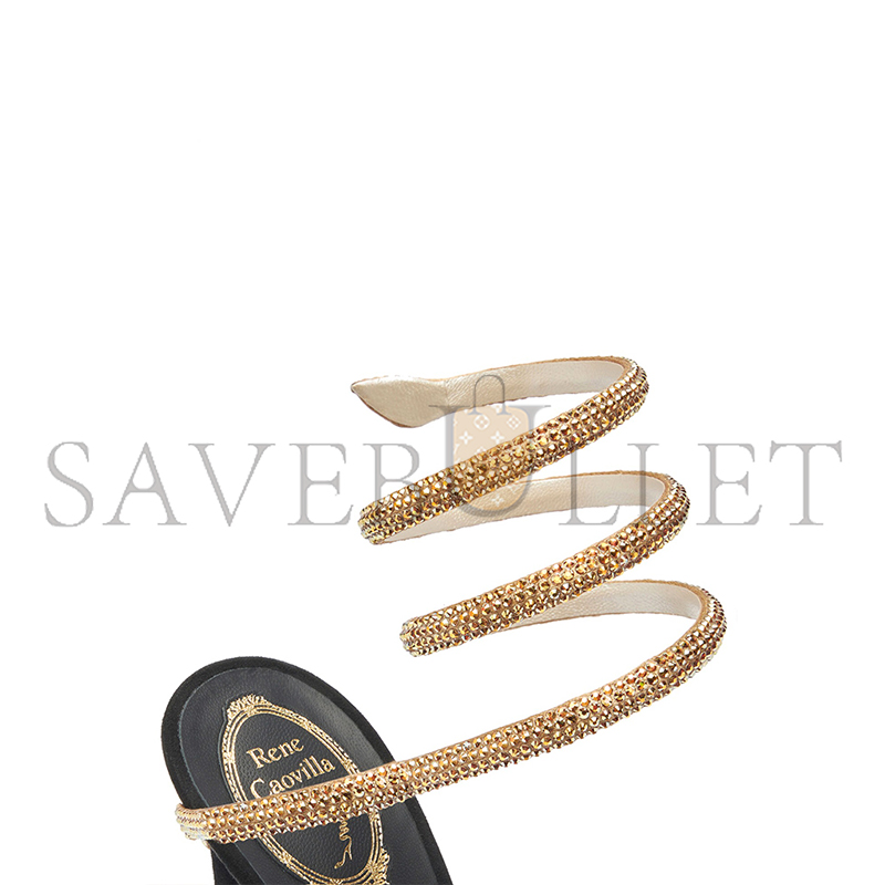 RENE CAOVILLA MARGOT CRYSTAL BLACK-GOLD PLATFORM SANDAL 130 C11339